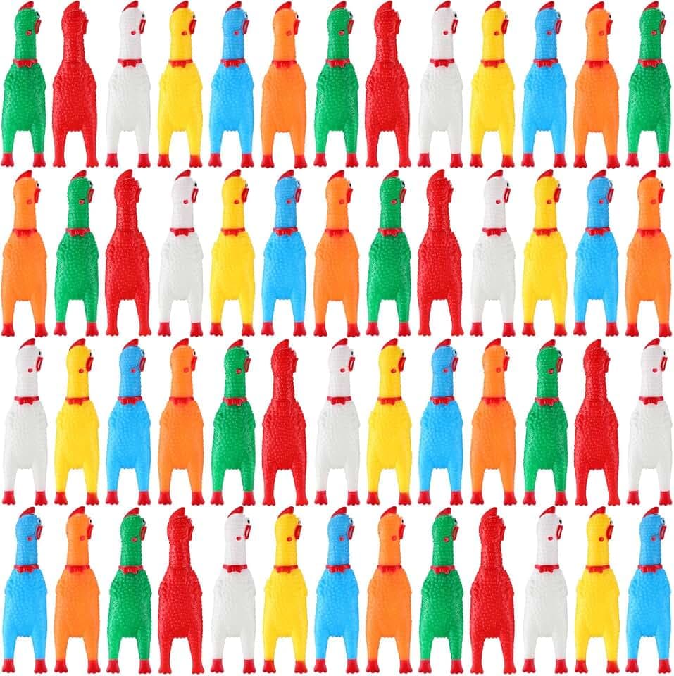 Honoson 50 Pcs Rubber Chickens Squeak Screaming Chicken Bulk, Colorful