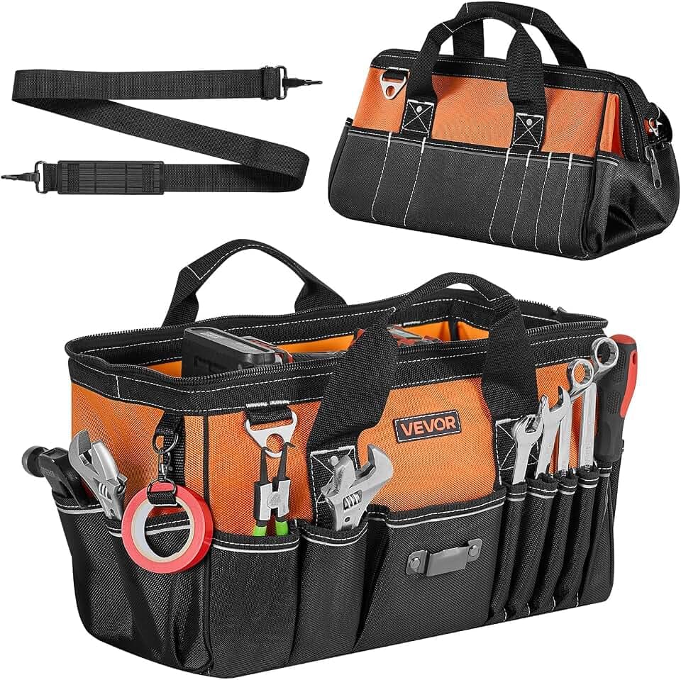 VEVOR Werkzeugtasche 40x23x22cm, Aufbewahrungstasche mit 14 Innen- & 19 Außenfächern, Wasserfester Werkzeug-Organizer aus Polyester mit Schultergurt & Reißverschluss, Werkzeugbeutel für Handwerker