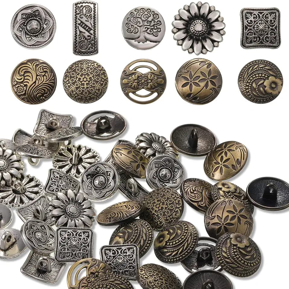 Metall Knöpfe 80 Stücke Antik Silber und Bronze Farbe zum Nähen DIY Basteln Nähen Dekorationen, Gemischt Vintage Stile Blume Runde Knöpfe