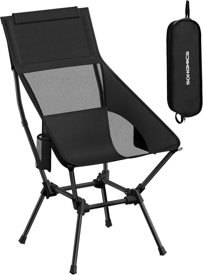SONGMICS Camping Chair, Steel Frame, Supports 330.7 lb, 2 Storage Pockets