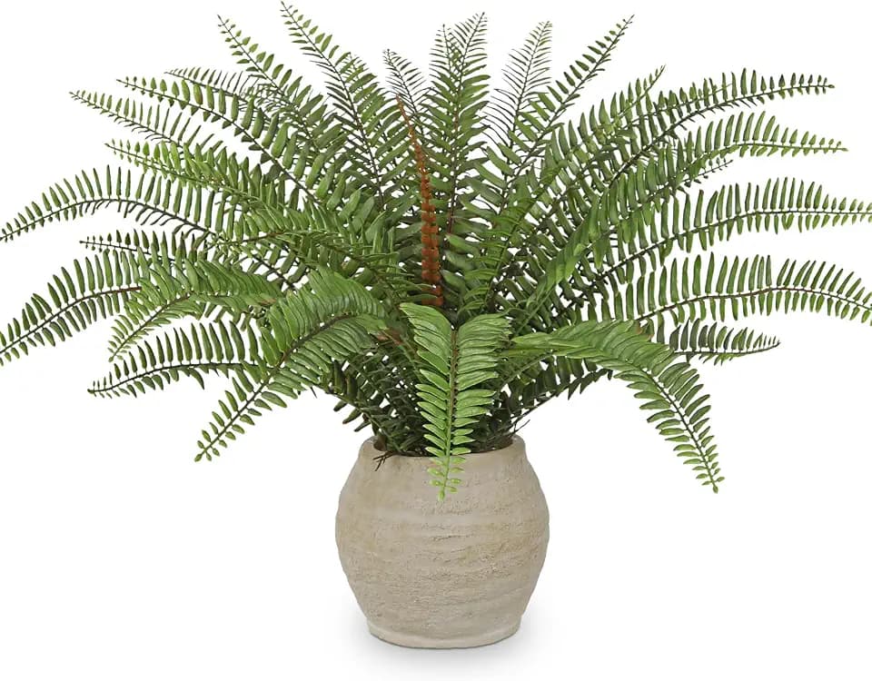 Briful Fake Boston Fern Plant in Rustic Terracotta Pot, 15.7" Small Artificial Potted Fern with Decorative Pebbles Faux Greenery Plant for Bathroom Shelf Kitchen Counter Office Desk Table Decor