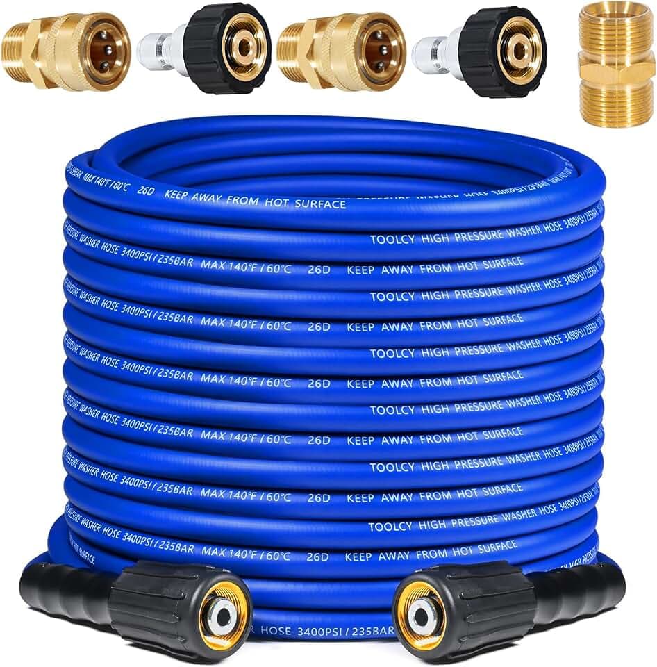 TOOLCY Flexible Pressure Washer Hose 50 FT x 1/4 in, 3400 PSI