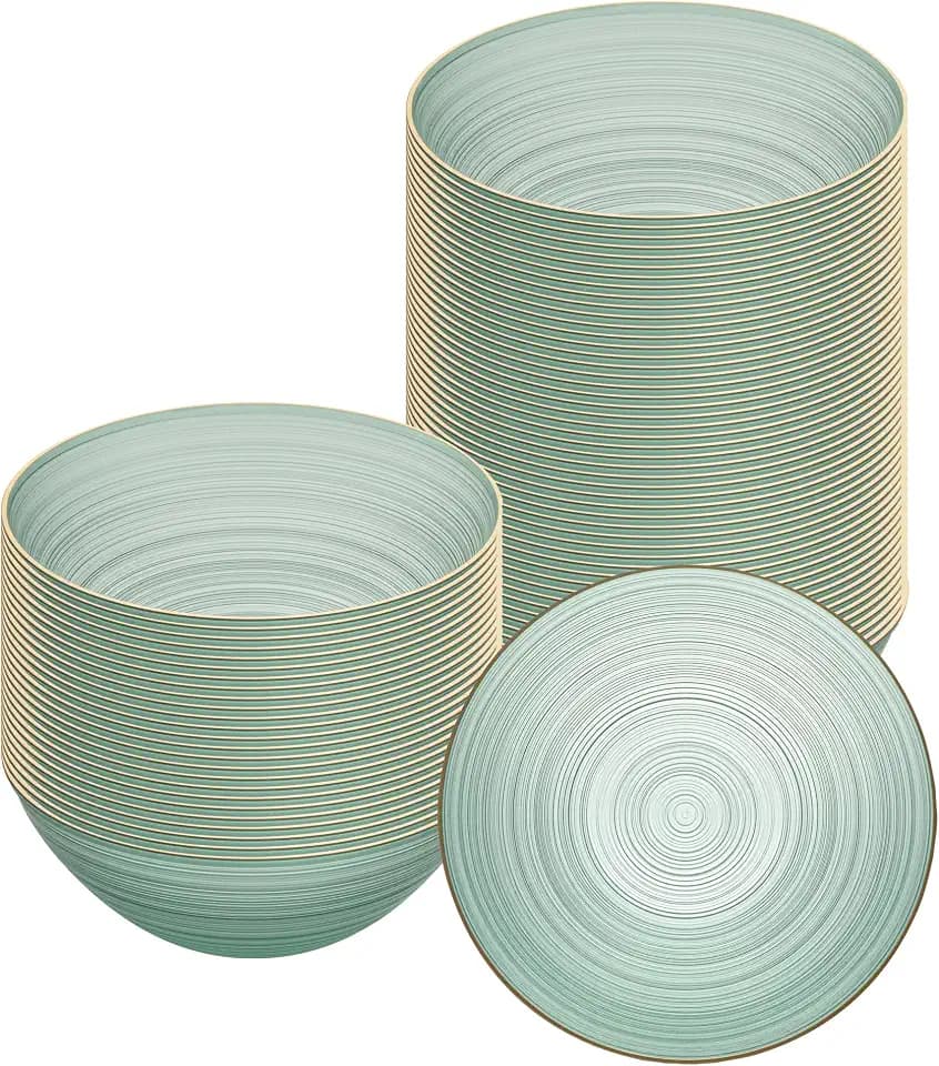 Restaurantware 16 oz Round Gold Plastic Translucent Rimmed Bowl, 20 Pack