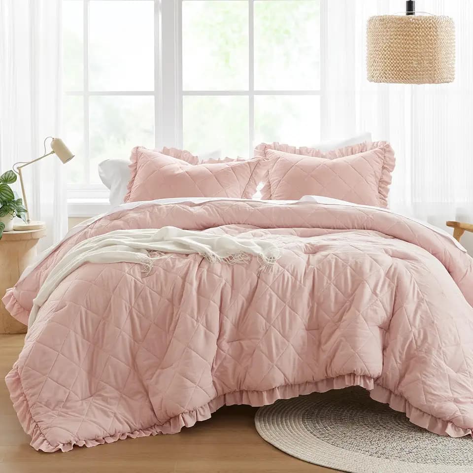 Comfort Spaces Ruffle Shabby Chic Comforter Set, Twin/Twin XL, 2 PC, Blush