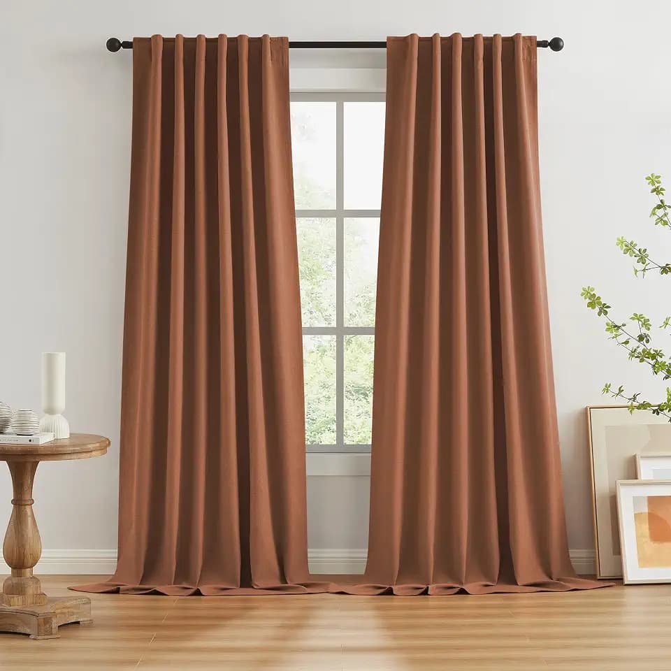 KEQIAOSUOCAI Rust Red Brown Blackout Curtains Linen 102 Inches Long for Living Room 2 Panels Sets Hook Belt Back Tab Drapes Rustic Western Curtains for Bedroom Cabin W50 x L102