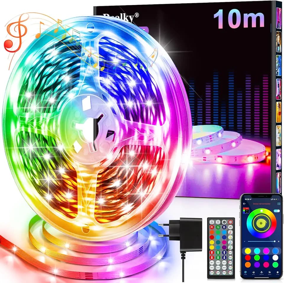 LED Streifen 10m mit Fernbedienung & App & Musik Sync,RGB LED Strip Dimmbar
