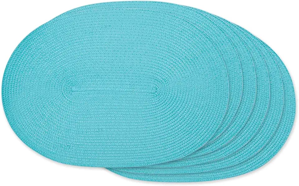 DII Classic Woven Tabletop Collection, Indoor/Outdoor Placemat Set, Oval, 12x18, Aqua, 6 Piece