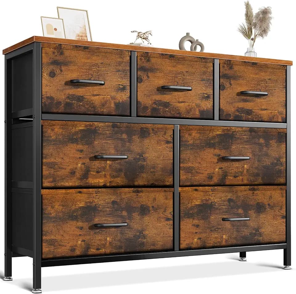 Coleshome Vintage Kommode mit Schubladen, mit 7 Schwarz Stoffschubladen
