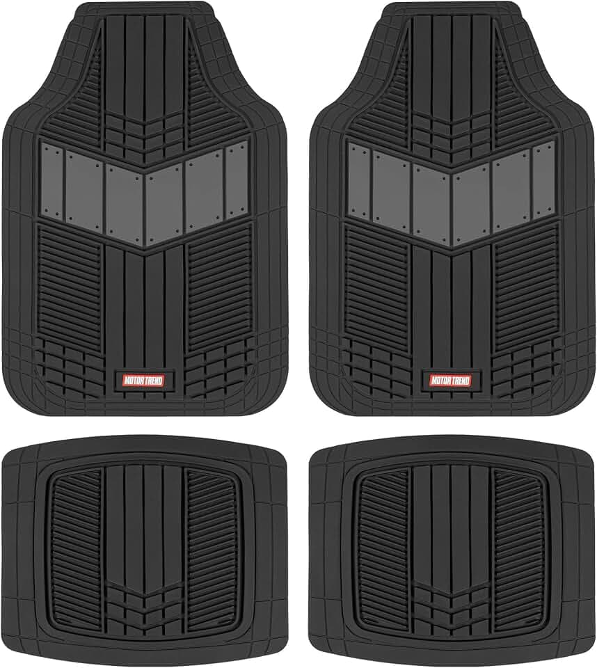 Motor Trend DualFlex™ Rubber Car Floor Mats All Weather Waterproof 4-Piece Sporty Two-Tone Design Car Mats Full Set - Universal Trim-to-Fit Floor Mats for Car, SUV, & Trucks - Car Carpet Protector