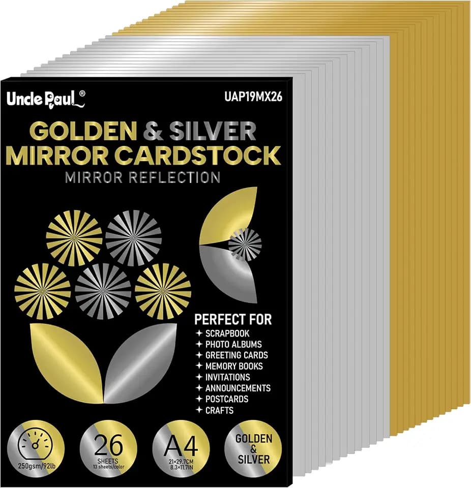 A4 Goldener & Silberner Spiegelkarton 26 Blatt (13Gold + 13Silber) 250g/m²