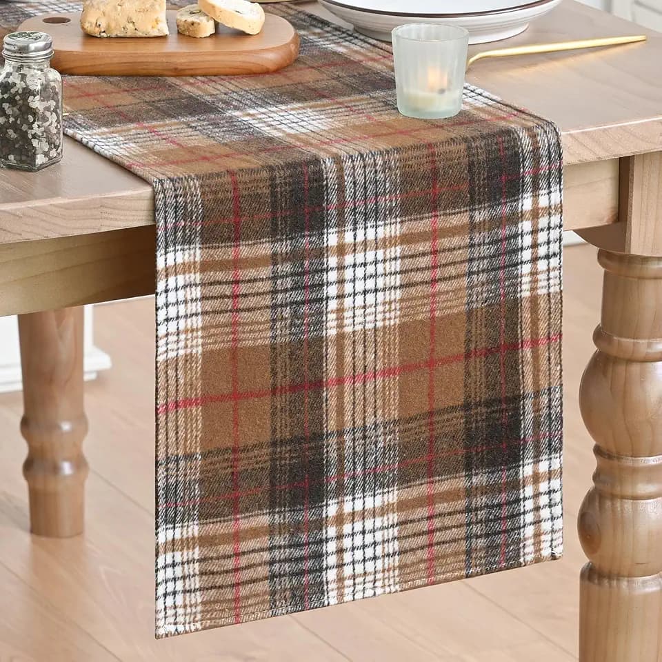 Artoid Mode Coffee Brown Farmhouse Plaid Retro Fall Table Runner, Thanksgiving Rustic Holiday Check Kitchen Dining Table Decoration for Home Party Decor 13x108 Inch