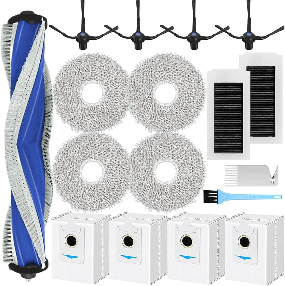 Zubehör für Ecovacs DEEBOT X5 Omni, Ersatzteile für Ecovacs Deebot X5 Pro Staubsauger, 1 Hauptbürste, 2 HEPA-Filter, 4 Wischtücher, 4 Seitenbürsten, 4 Staubbeutel