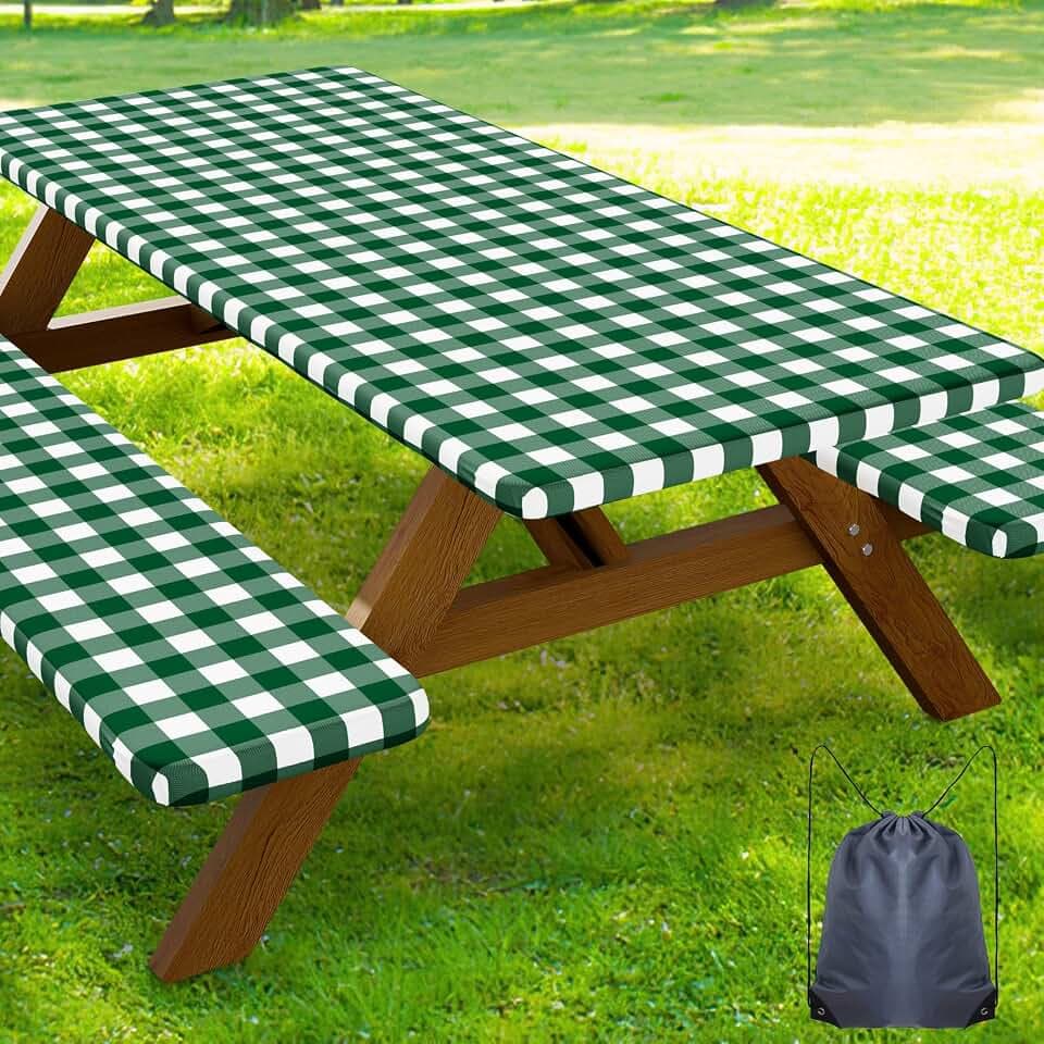 Smiry 8FT Picnic Table Cover with Bench Covers, Elastic Fitted Tablecloth