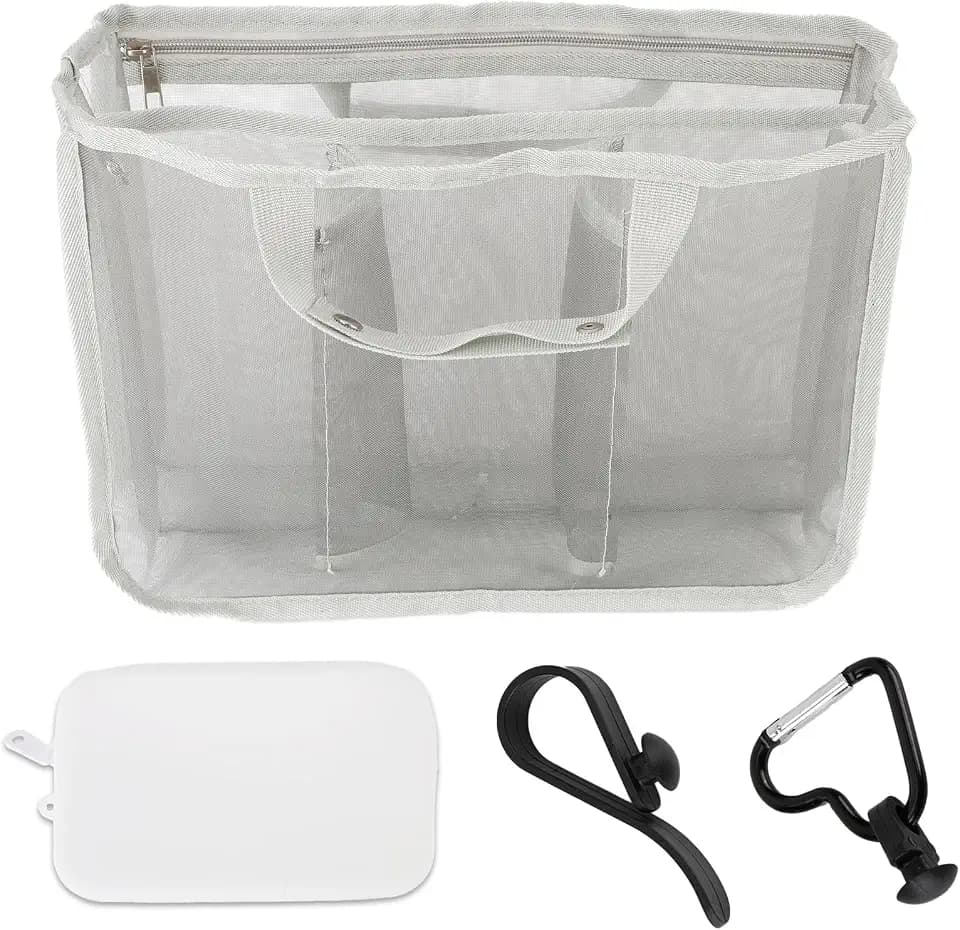 lasuroa Netz-Strandtascheneinsatz für Bogg-Bag-Zubehör, Mittelgroß Tragetaschen-Organizer mit Sonnenbrillenhalter Handytasche Karabinerhaken für Reise-Pool-Strand-Essentials-Organizer (Grau)
