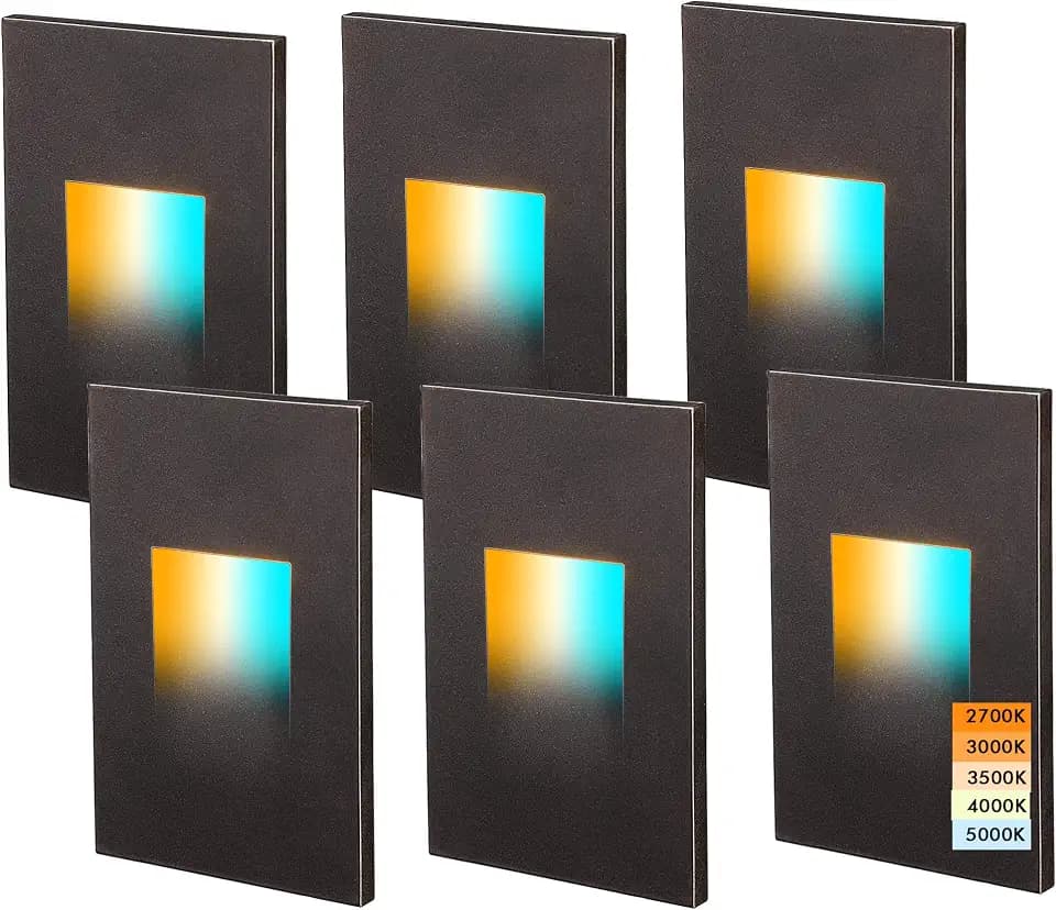 CLOUDY BAY 120V Dimmbale 5 Color LED Indoor Outdoor Step Light,2700K/3000K/3500K/4000K/5000K 3W 35lm,Stair Light,Oil Rubbed Bronze,6 Pack
