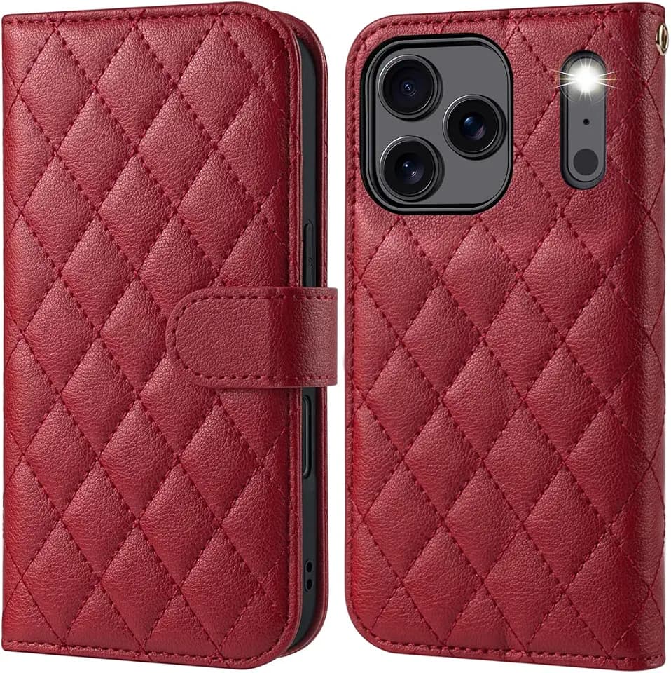 OCASE for iPhone 18 Pro Max/iPhone 17 Pro Max Wallet Case, Red Argyle