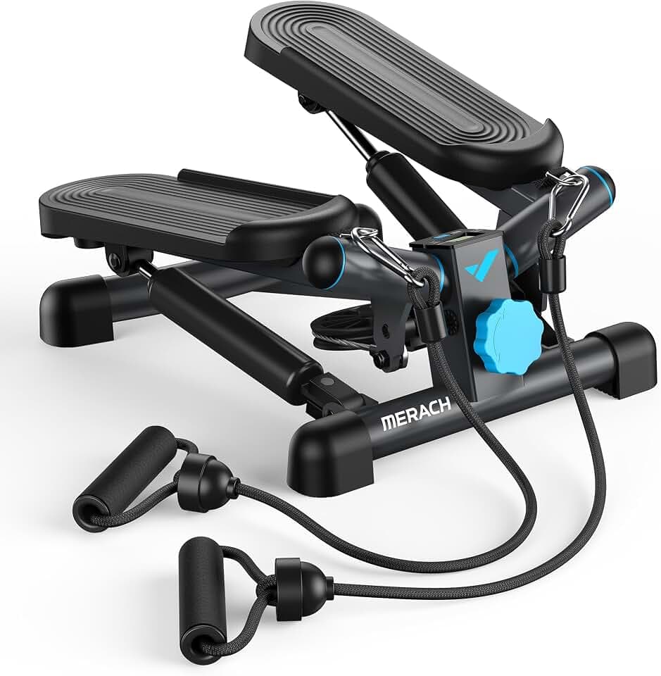 MERACH 2-in-1 Stepper für Zuhause, leiser Mini-Stepper Swing, 150 kg mit LCD-Display, Fitness-Stepper mit Power-Seilen, für Beine, Arme, Po Training