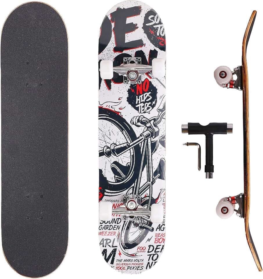 31 Inch Complete Skateboard for Beginners, Kids, Teens & Adults, Cartoon Double Kick 9-Layer Maple Deck,97A PU Wheels, Fully Assembled for Skate Park & Street