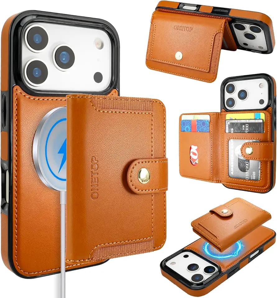 ONETOP for iPhone 18 Pro/17 Pro Detachable Magnetic Wallet Case,Brown