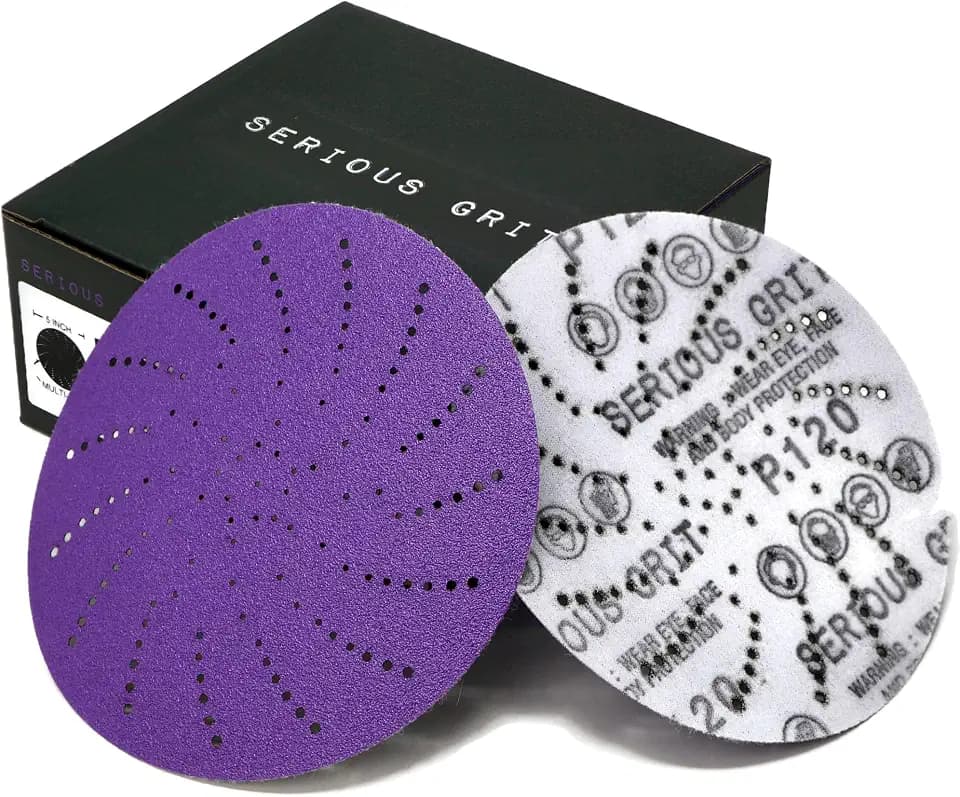 Serious Grit - 5-Inch P120 Grit Ceramic Multi-Hole Sanding Discs - 50 Pack