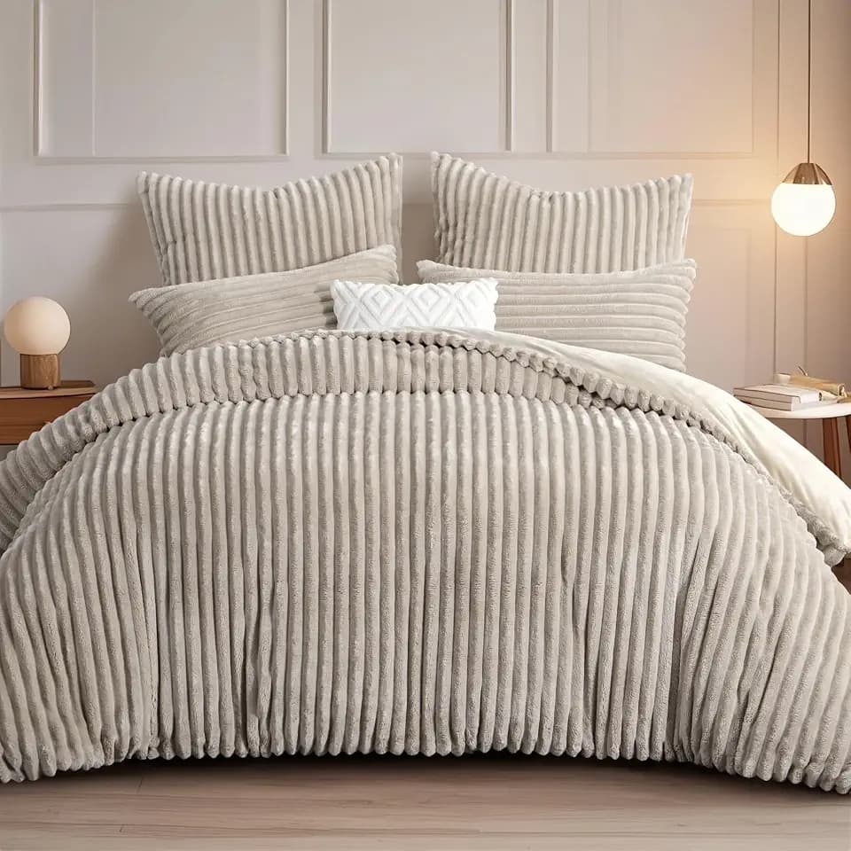 RUIKASI Winter Flanell Bettwäsche 200 x 220 Beige 3teilig, Plüsch und Warm