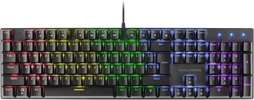 MARSGAMING Gaming MK422 Schwarz, Mechanische Tastatur RGB, Antighosting, Mechanischer Switch Rot, US Sprache, MK422RUS