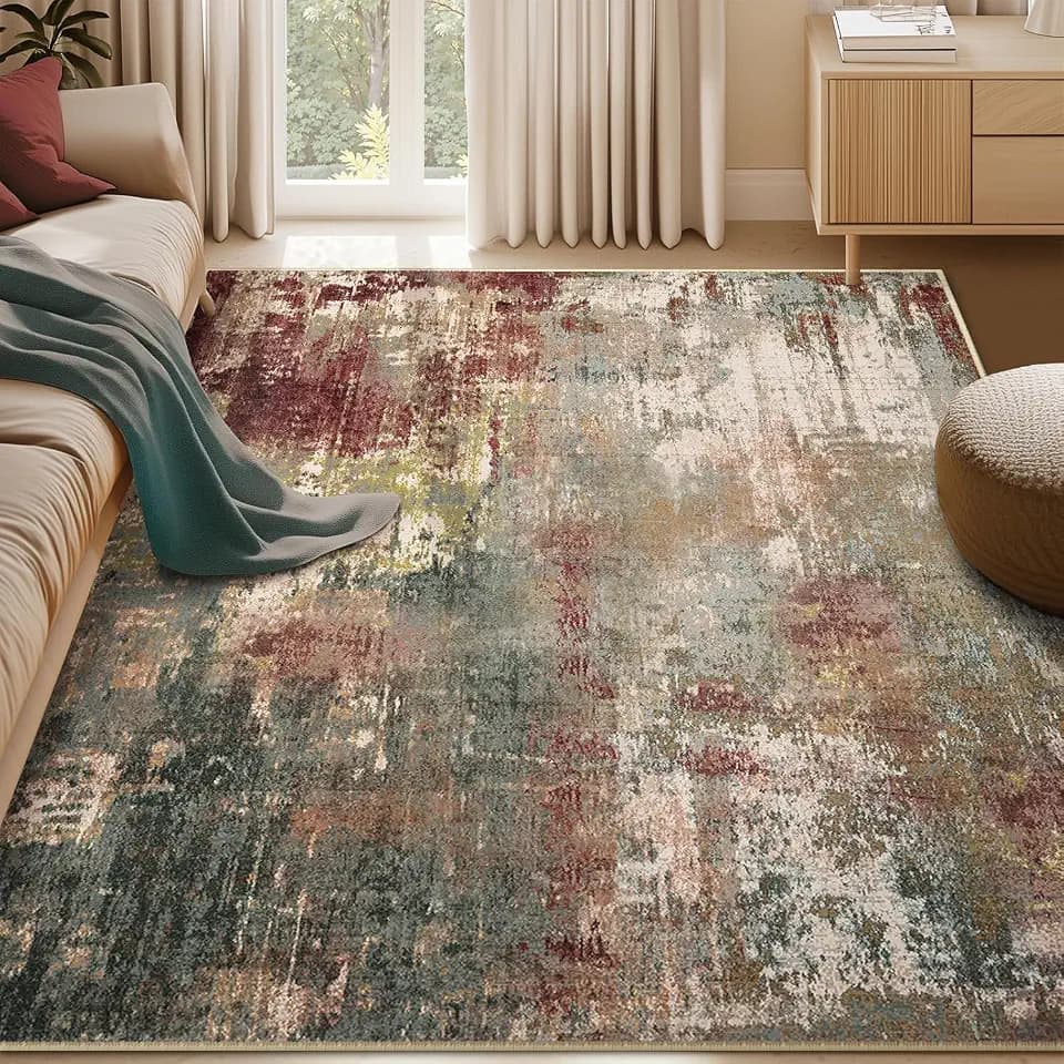 RELEANY Washable 5'x8' Abstract Area Rug for Living Room Rustic Brown