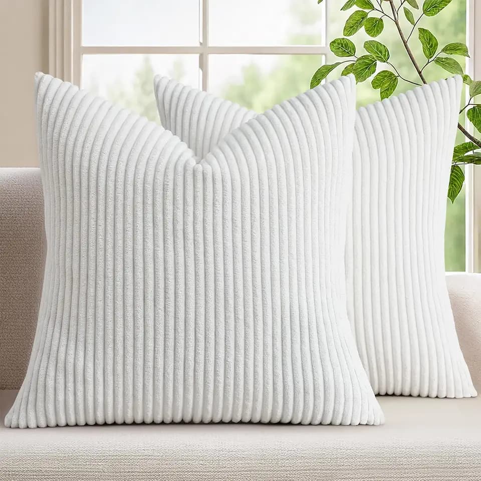 Mecatny Corduroy Decorative Throw Pillow Covers 20x20 Set of 2 White