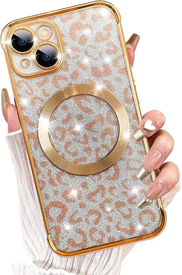 Fiyart Magnetic for iPhone 13 Case,Cheetah Leopard Print 6.1"-Gold