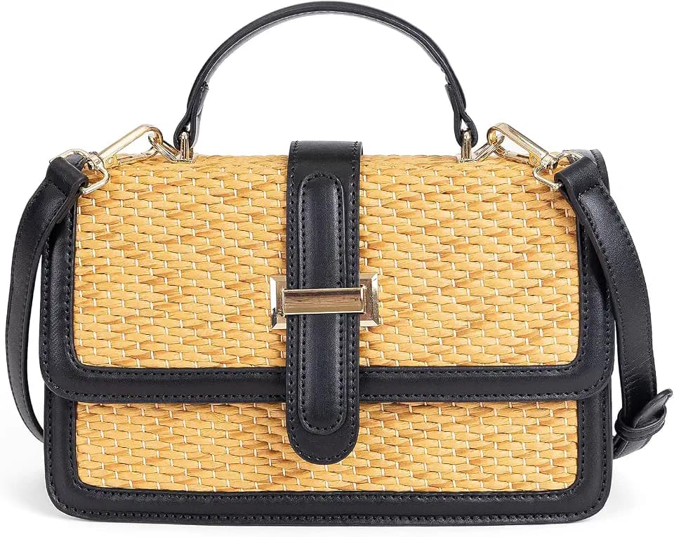 boshiho Women's Straw Crossbody Shoulder Bag Woven Raffia-Style Beach Purse Top Handle Satchel Handbag for Summer Vacation