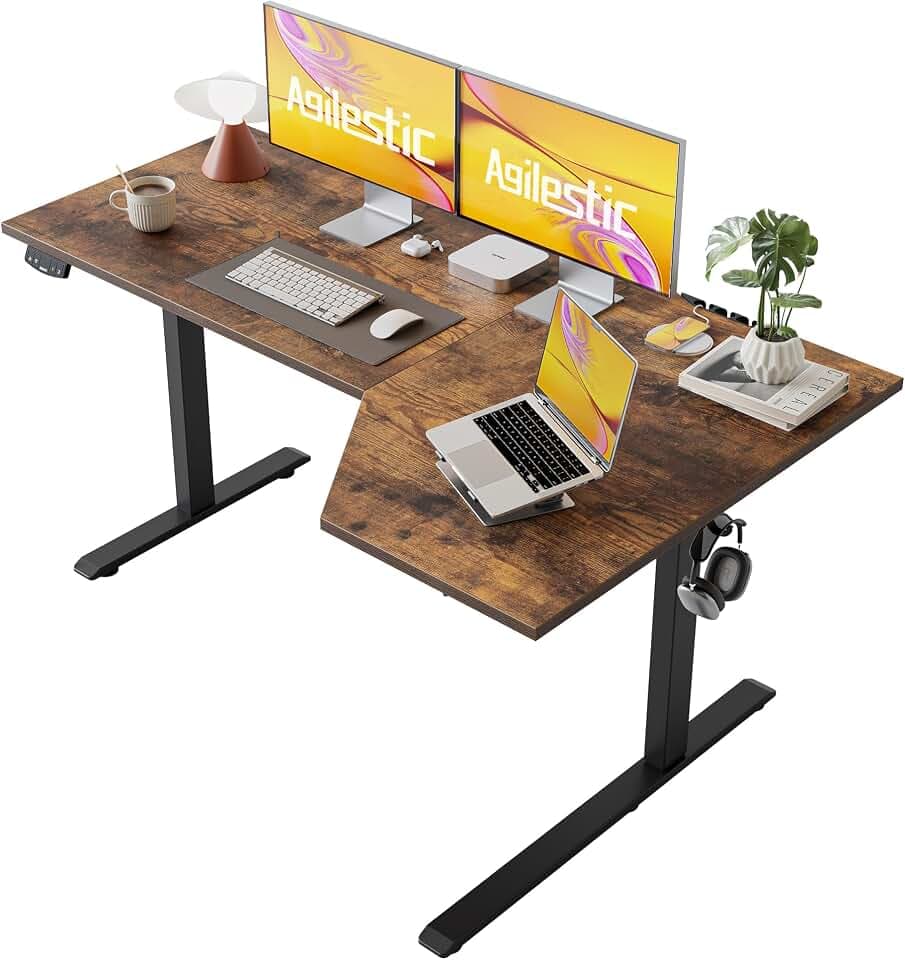 Agilestic 59 x 35 Inch Corner L Shaped Electric Standing Desk, Rustic Brown