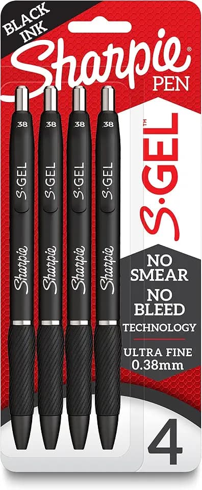 Sharpie S-Gel Pens, Ultra Fine Point (0.38mm), Black Gel Ink, 4 Count