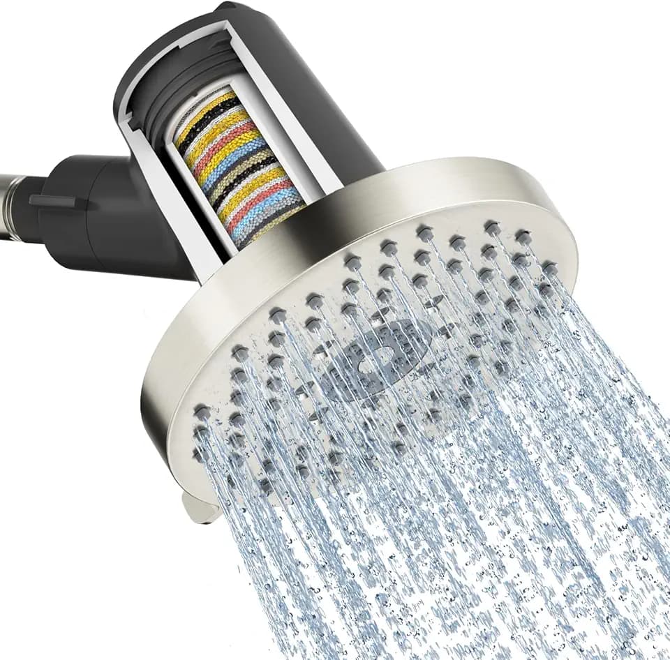 SR SUN RISE 5.5-inch Filtered Shower Head, 6 Spray Modes, Brushed Nickel