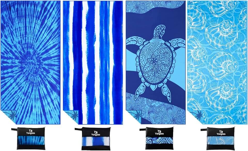 Yongoes 4 Pack Microfiber Beach Towel Oversized 71x32 Blue Multipack Bulk