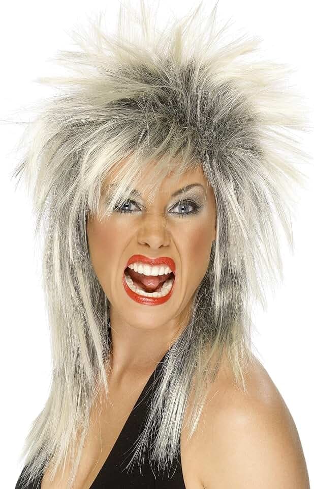 Smiffys Rock-Diva Perücke, Zweifarbig, Blond & Schwarz, Lange Vokuhila-Frisur Halloween