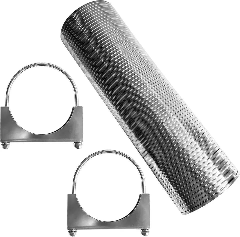 4" ID x 16.5" Length Universal T304 stainless steel Exhaust Flex Pipe with 2x Metal Steel U Bolt Clamps