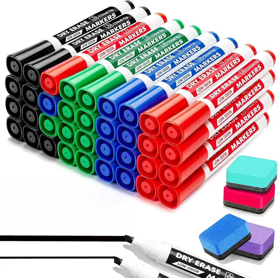 Dry Erase Markers with Eraser, 36 Count Chisel Tip Whiteboard Markers