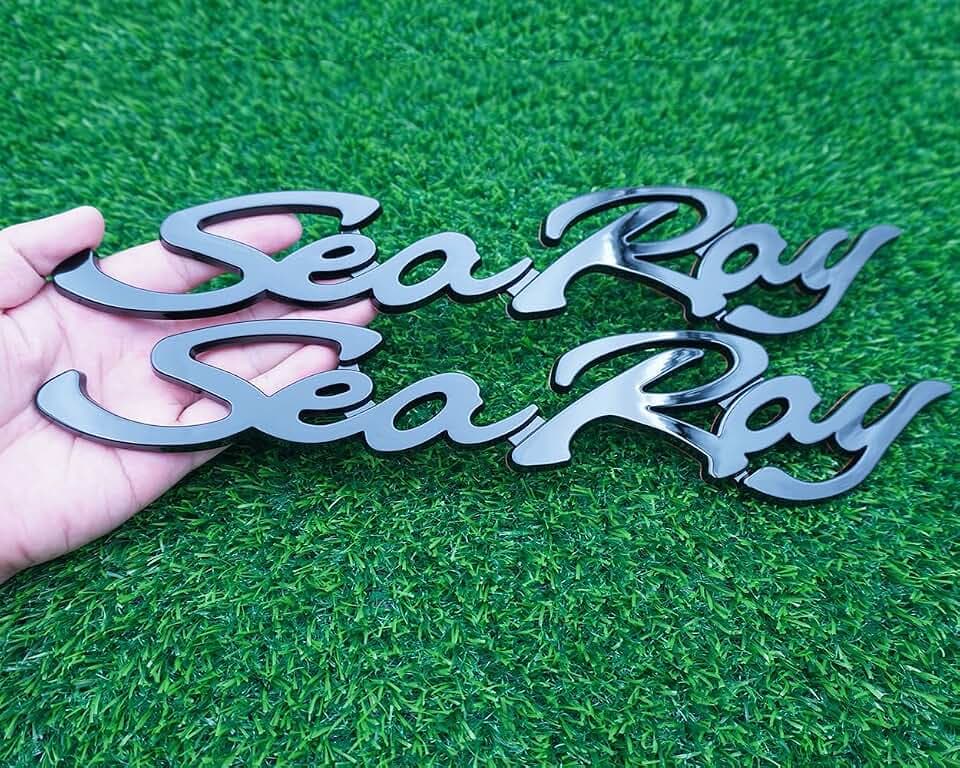 2pcs Sea Ray Searay Script Boat Letters Logo Badge 3D Emblem Nameplate Sticker Decals 12-3/4" (Gloss Black)