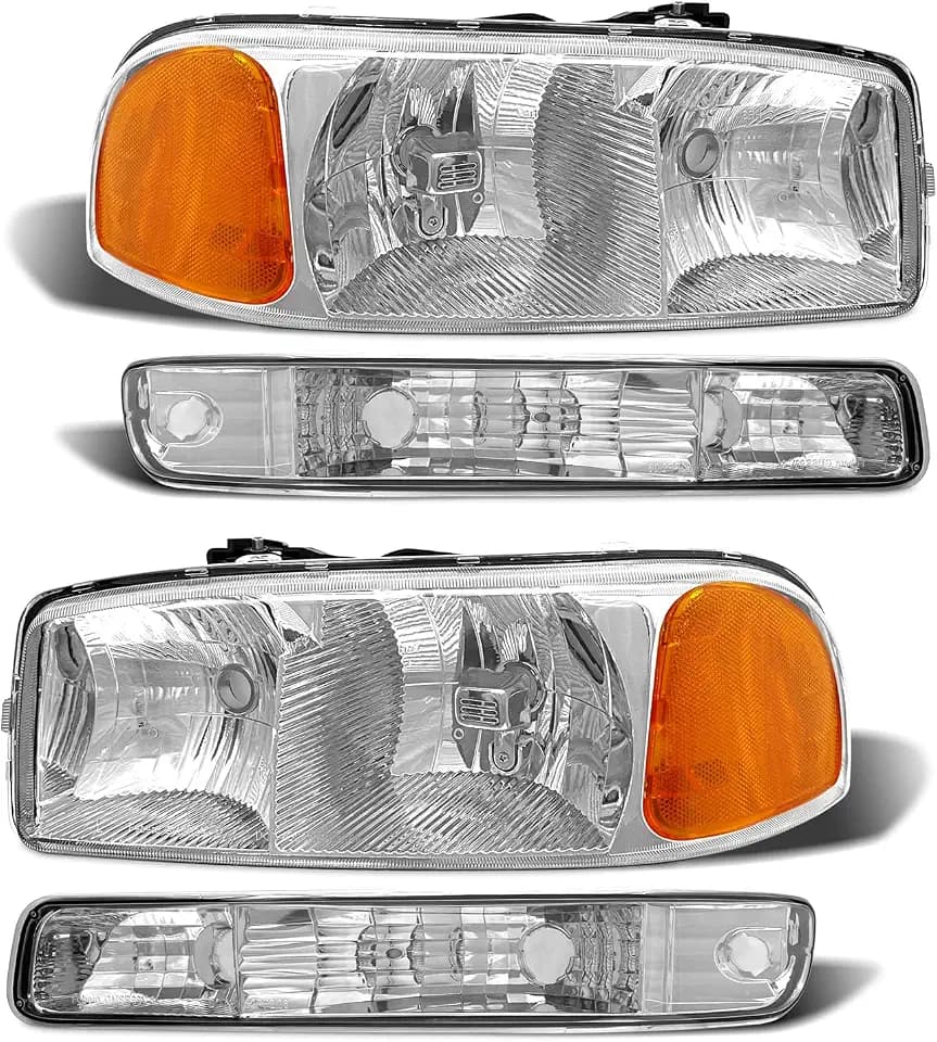 AS Headlights for 1999 2000 2001 2002 2003 2004 2005 2006 GMC Sierra Headlights for 99-06 Sierra 1500/ Sierra 2500 HD/3500 HD with Chrome Housing Amber Reflector Clear Lens Pair