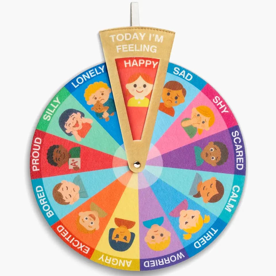 Feelings Wheel for Kids, Soft Plush Preschool Learning Chart for Toddlers and Autism Children, Portable Calming Corner Items