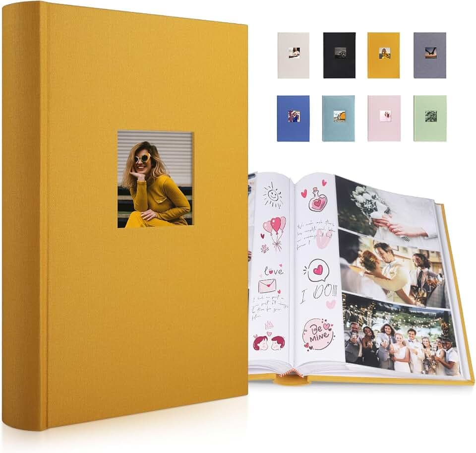 1DOT2 Einsteckalbum 10x15 300 Fotos, Leinen Fotoalbum, Indisches Gelb