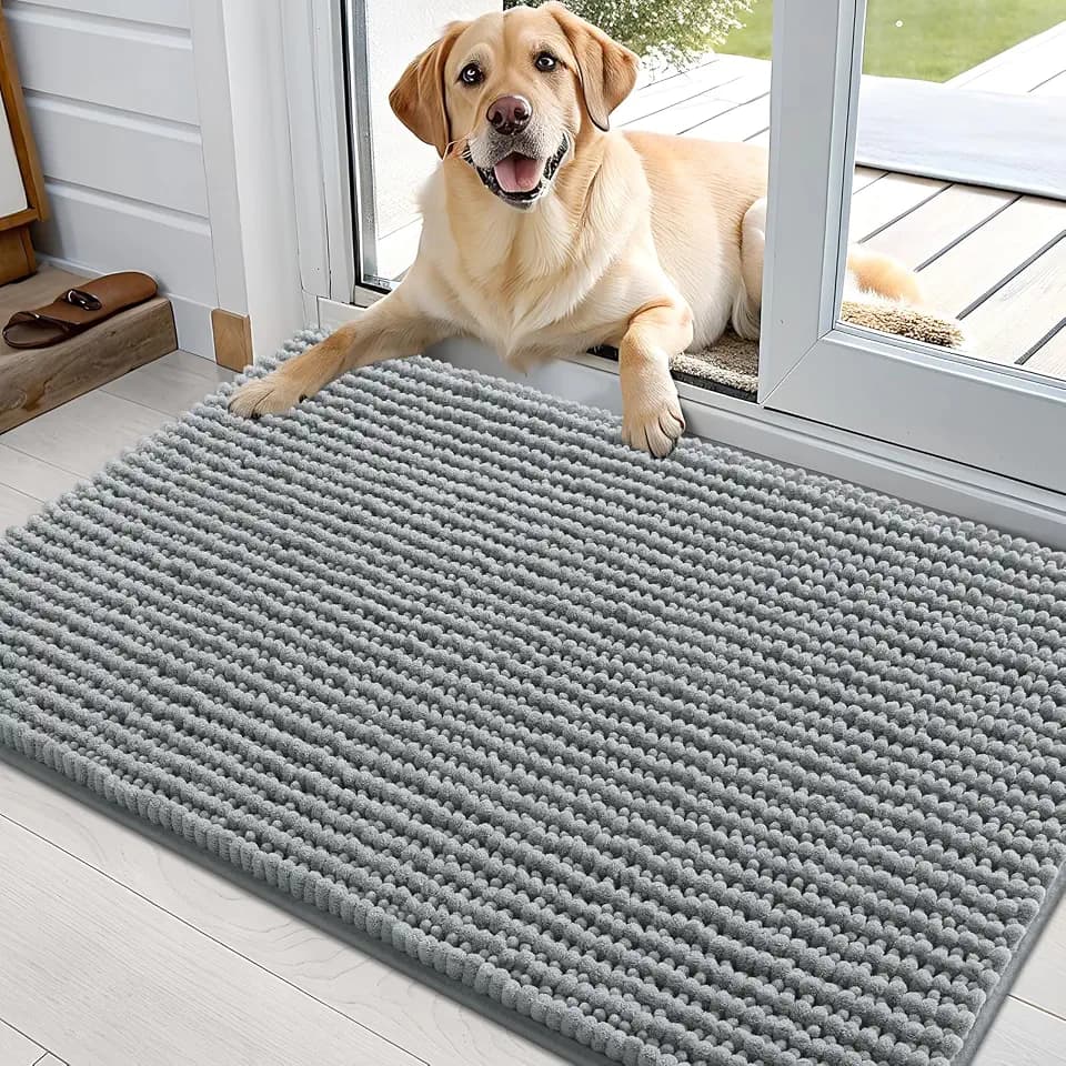OLANLY Dog Door Mat for Muddy Paws 36x24, Extra Absorbent Chenille Mud Mat