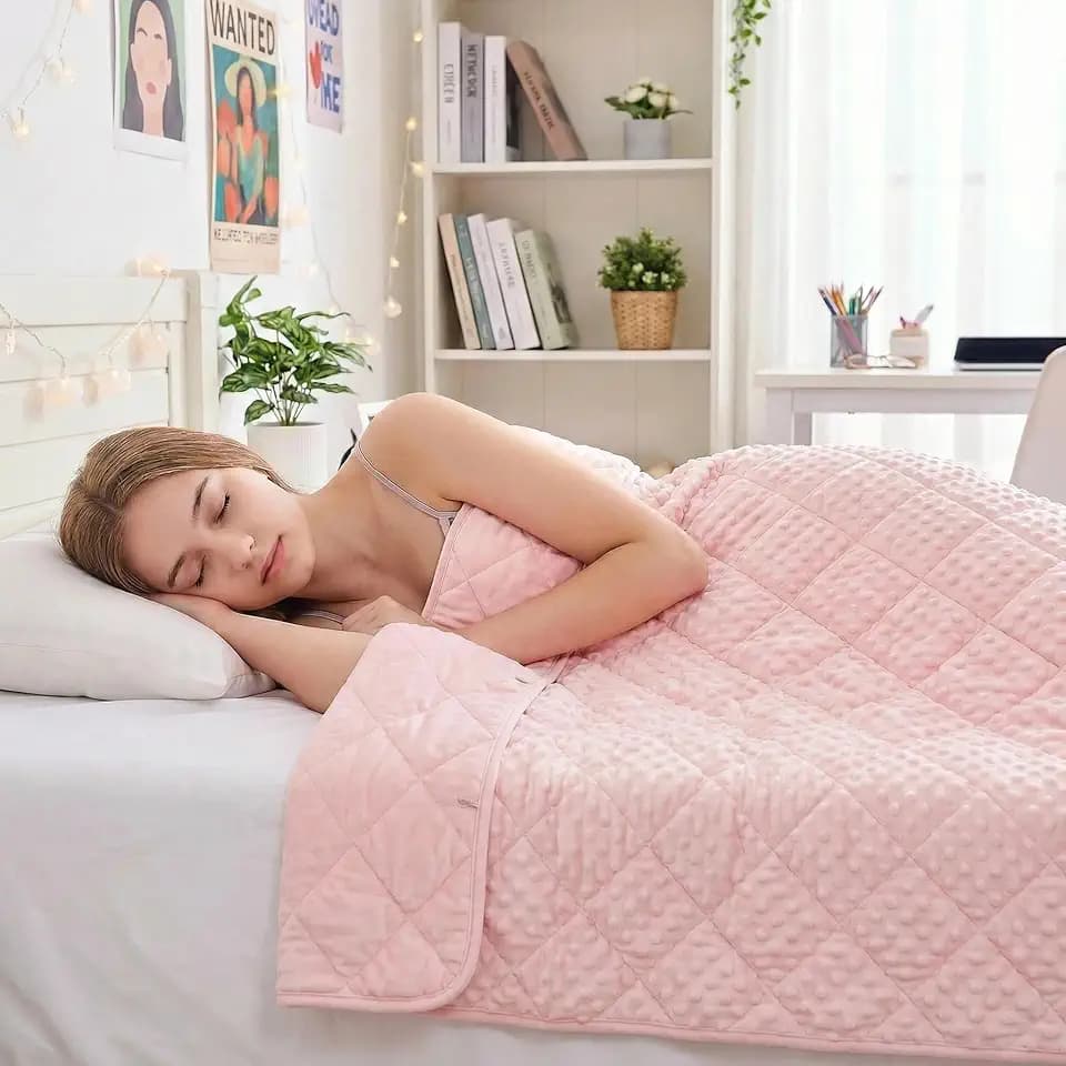 yescool Pink Weighted Blanket for Adults 15 lb, 48 * 72in Twin Full Size Heavy Throw Blanket for Teens Better Sleep