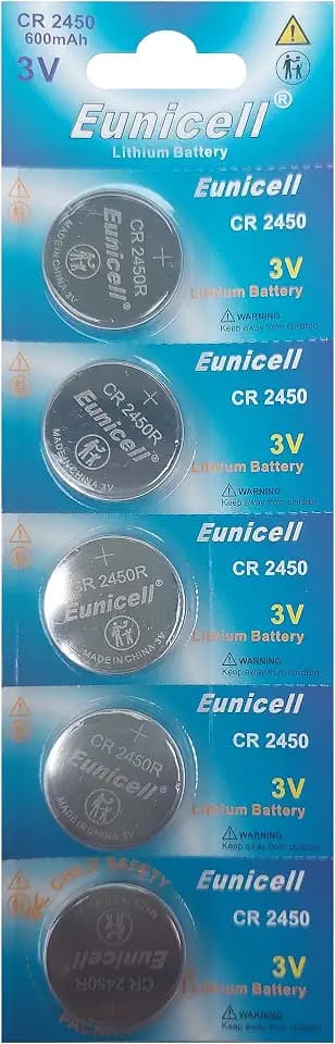 EUNICELL CR2450 DL2450 BR2450 3V Lithium-Knopfzellen 600 mAh, 5 Stück
