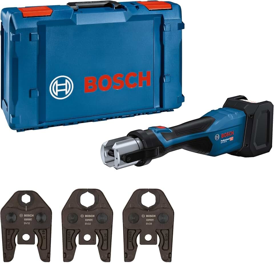Bosch PRO 18V System Akku Presswerkzeug GPT 18V-32 (32 kN Kraft, Kunststoff-Fittings bis 110 mm, Metall-Fittings bis 54 mm, inkl. Pressbacke Stand. SV15, SV22, SV28, XL-BOXX)