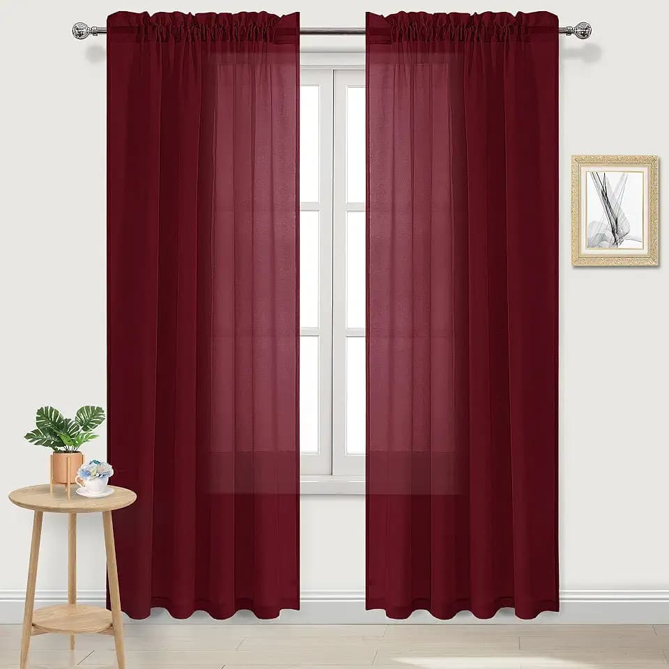DWCN Burgundy Sheer Curtains 108 Inch Long for Living Room 2 Panels