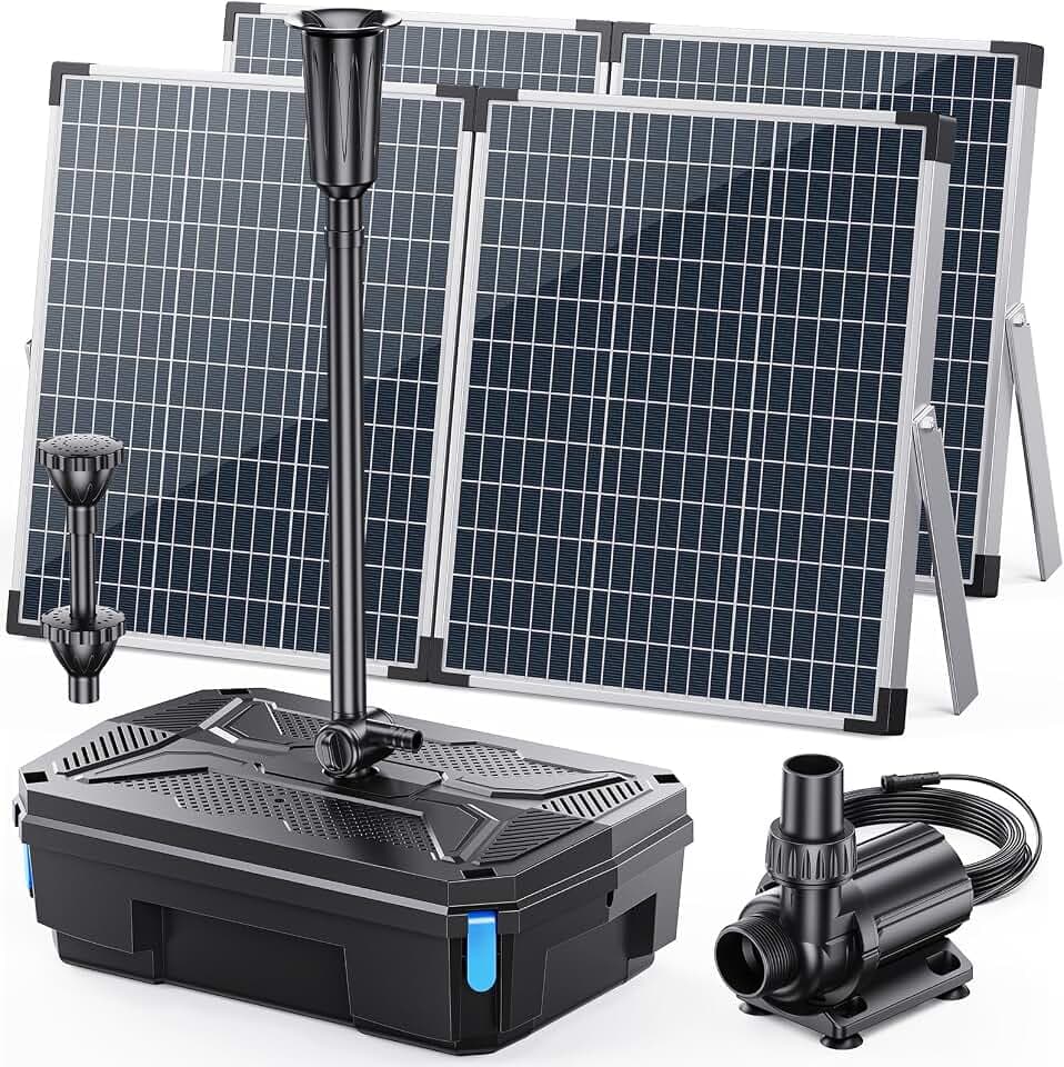 Antfraer Solar Pond Filter & Pump Kit, 100W Foldable Solar Panel with 3-Stage Filtration, Dual Mode Fountain & Waterfall Pond Filter for Outdoor Ponds, Fish Ponds, Garden Water Features