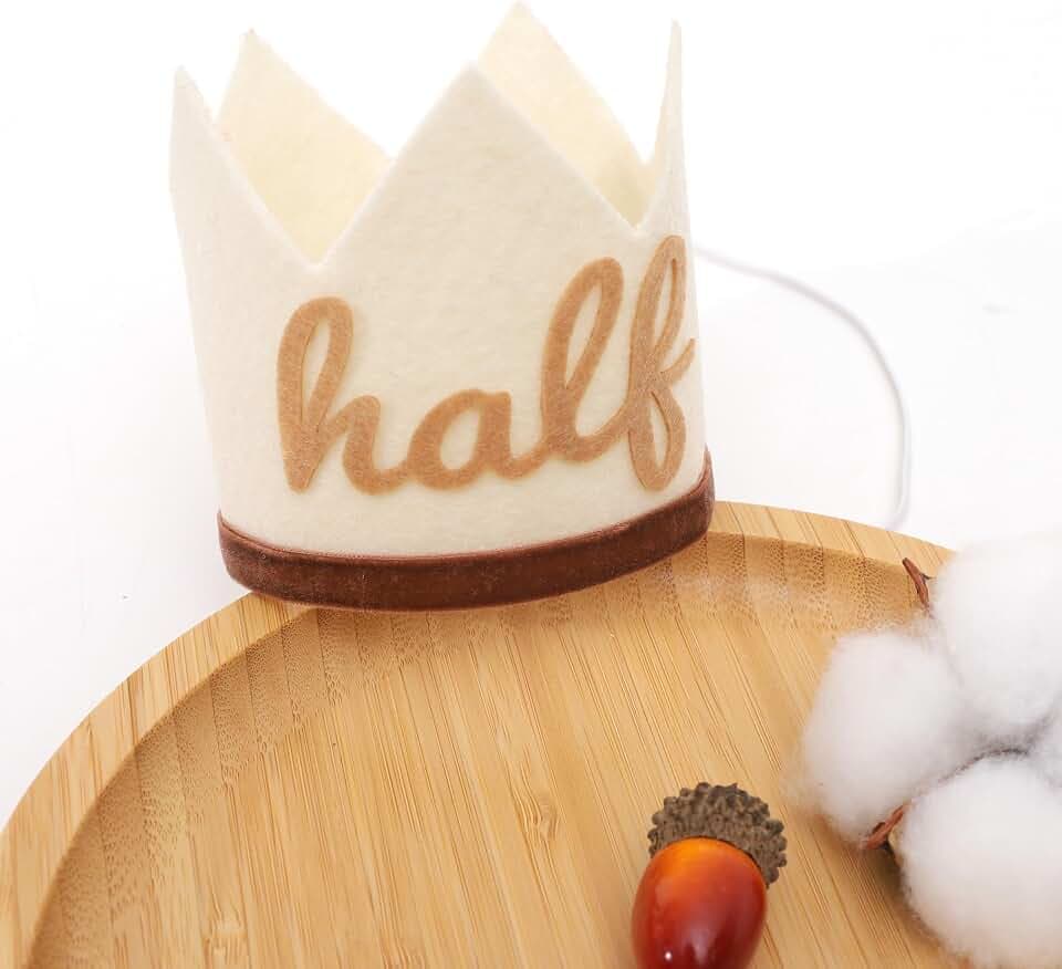 Half Birthday Crown - Boho Cake Smash Prop, 6 Months Hat for Boys in Brown