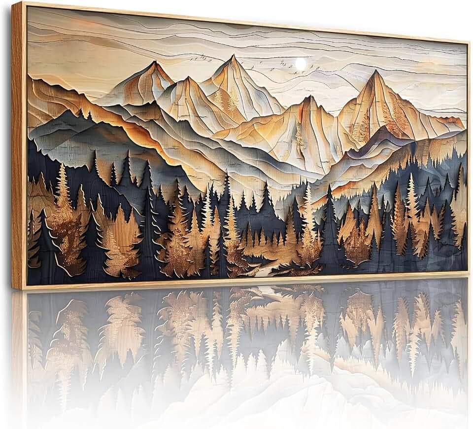 SERIMINO Modernes Wandbild mit Rahmen Berge Landschaft Bilder 50x100 cm