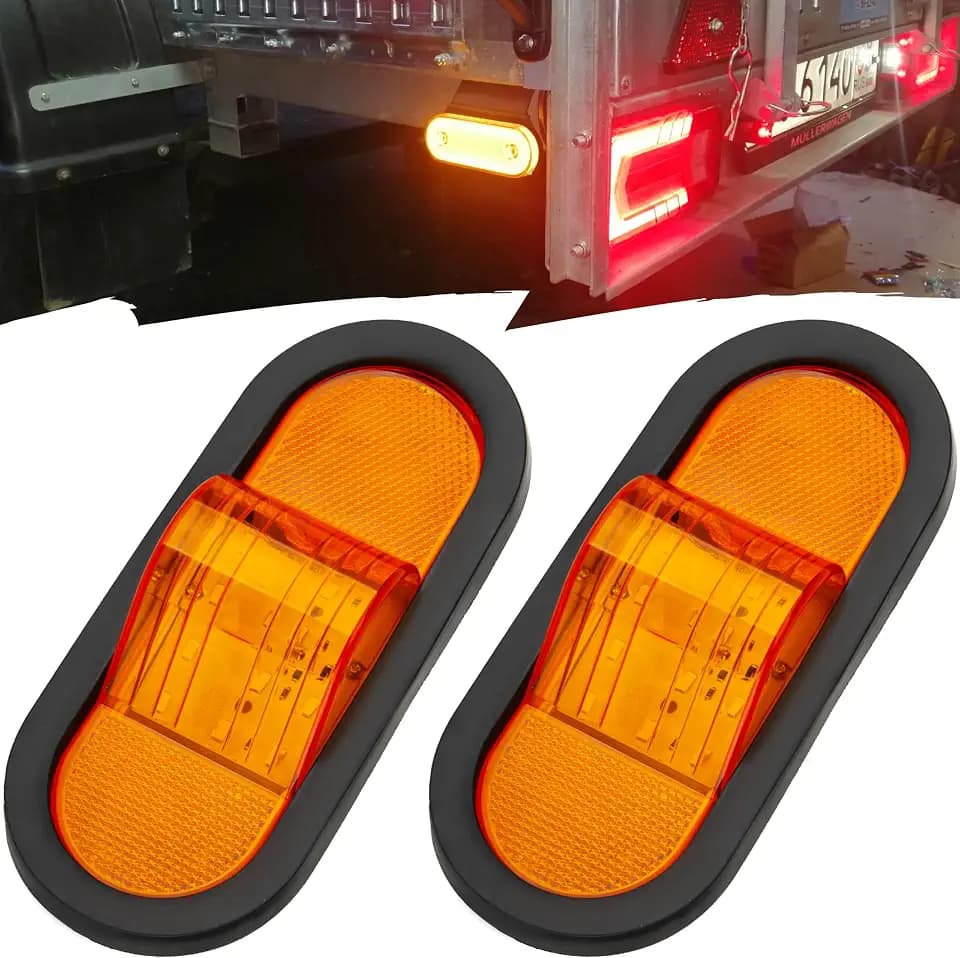2 PCS 6.5" Mid Turn Signal Amber Marker Light, Oval LED Side Marker Lights